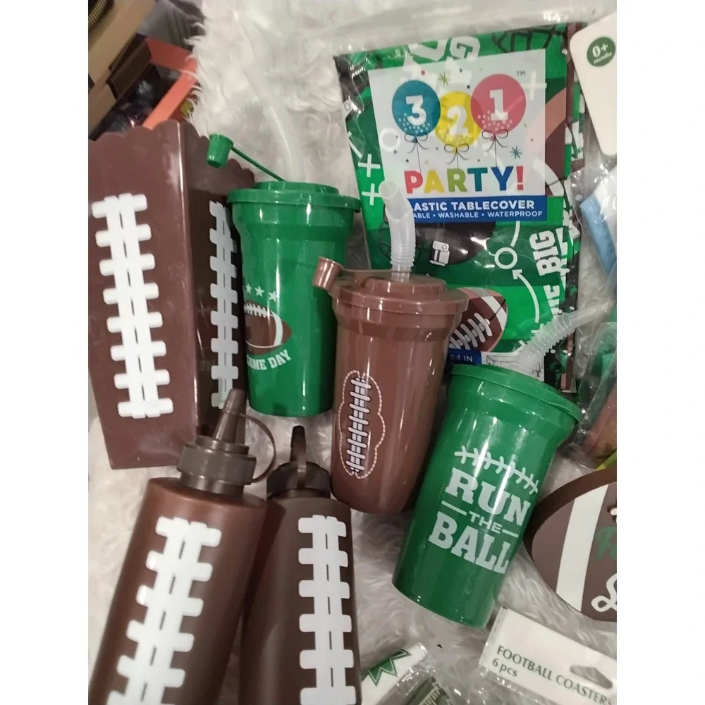 Football‎ Party Supplies Pack Cups Bibs Tape Coasters Tablecover